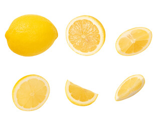 a single bright yellow lemon, artfully sliced and whole, presented against a transparent background, embodying freshness and zest for vibrant culinary and design applications.