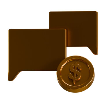 Golden Dollar Coin and Speech Bubbles Financial 3D Icon