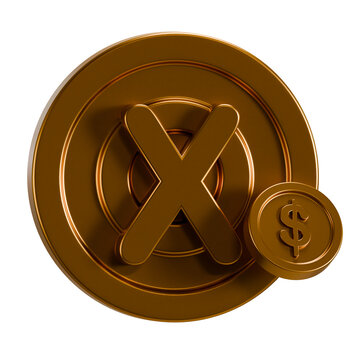 Golden X Coin and Dollar Symbol 3D Icon Rejection of Payment