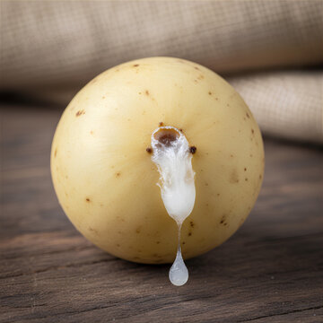 Tropical Sapote Fruit Dripping Milky Latex Macro Shot