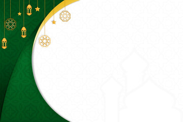 green background combined with gold color with religious theme with star and lantern ornaments
