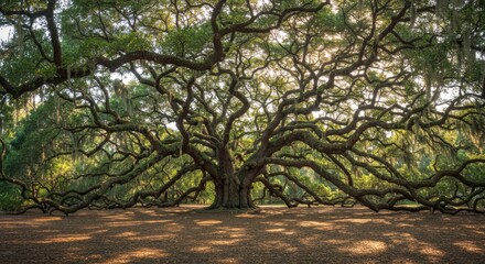 Majestic tree with sprawling branches creating a natural canopy in sunlight