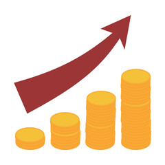 右肩上がりに成長するコインのグラフと赤い矢印
