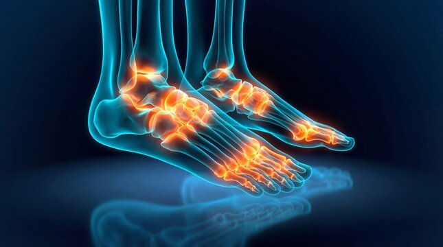 Digital Illustration of Human Foot Bones with Inflammation Medical Concept