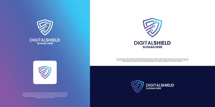 Shield database protection logo design. Data security logo design template
