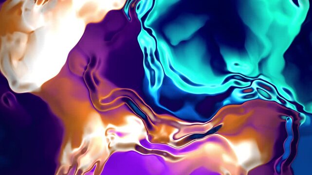 Neon metallic liquid glass abstract background seamless loop. Fluid digital animation.