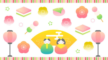 レトロでかわいい桃の節句　ひな祭りのPOP用背景素材