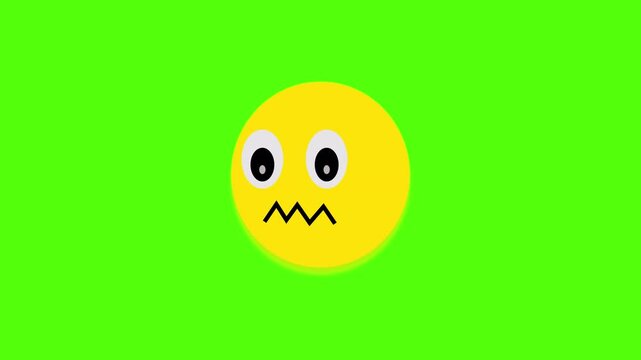 nervous anxious emoji shaky mouth worried face stress fear reaction cartoon animation on green screen.