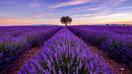 Fototapeta premium lavender field at sunset