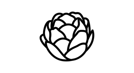 A simple black and white illustration of an artichoke on a white background.