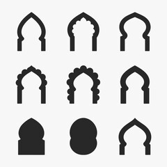 A set of Islamic arch shapes on a white background.