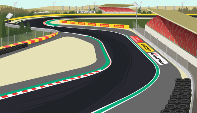 Racing circuit track vector illustration with curves