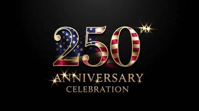 USA 250th Anniversary Celebration Logo with American Flag Texture and Golden Glow