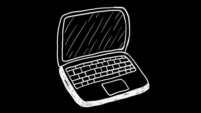 Wiggly hand-drawn laptop computer device on transparent background 