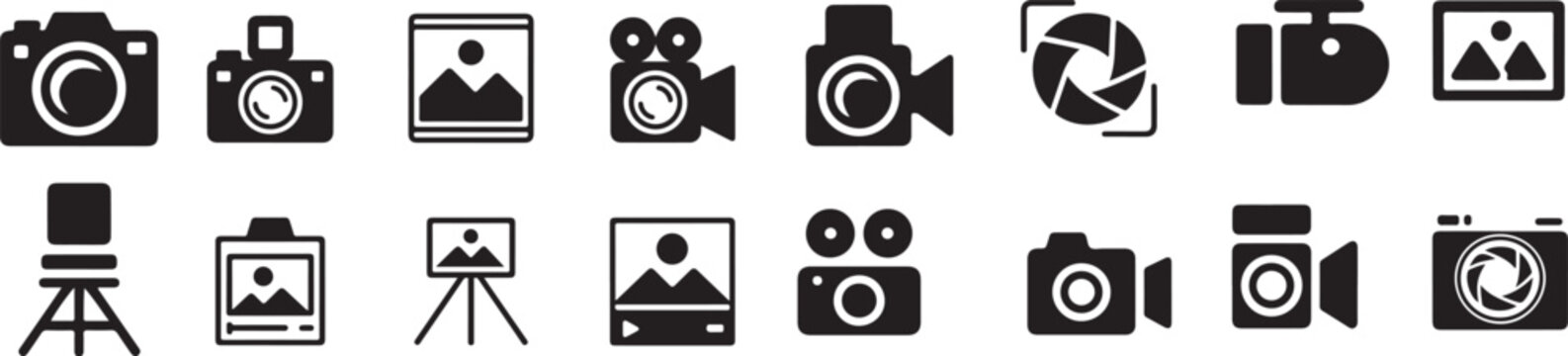 Foto Camera Icon Vector Set &ndash; Photo Illustration Sign, Studio Symbol, Focus Mark Logo