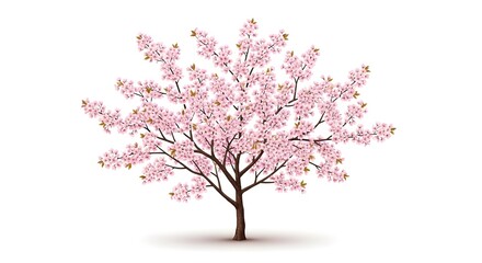 Obraz premium A minimalist illustration of a pink flowering tree isolated on a white background. Suitable for decorative designs, spring themes, natural beauty, and modern graphic elements.