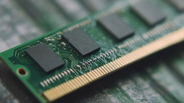 Green computer part with a gold wire