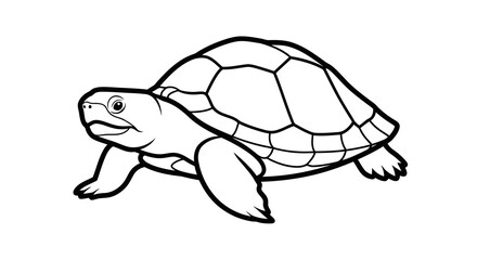 Naklejka premium A simple black and white line drawing of a turtle in a walking position.