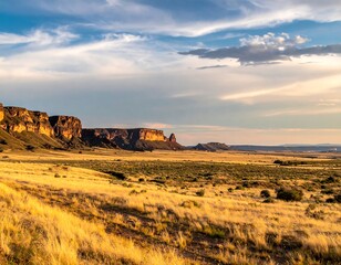 Vast landscape with high cliffs under a beautiful, cloudy sky