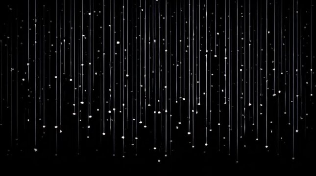 A dark field features vertical thin white lines with blurred dots interspersed. Creates a visual texture like falling rain or particles