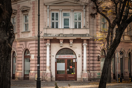 SUBOTICA, SERBIA - NOVEMBER 16, 2025: Generali Insurance logo on their main office for Subotica. Assicurazioni Generali is the biggest Italian Insurance Company, spread in Eastern Europe