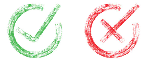 Grunge vector checkmark and cross. Check marks doodle set. Vote, yes, no, checkbox, checklist, tick and cross signs, v and x drawn concept. Hand drawn doodle eps.  © Xpartprogram