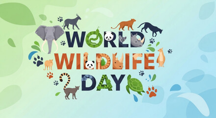 Obraz premium World Wildlife Day celebration with diverse animals and nature elements vector illustration for conservation awareness and educational concepts