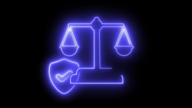 Neon light effect animation of a scale icon with a shield