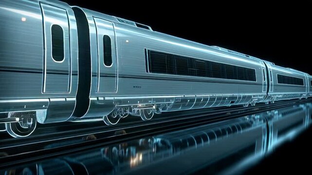 Silver bullet train speeding on railway tracks at night