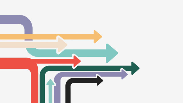 Colorful abstract arrows illustrating collective direction and forward movement, symbolizing strategic alignment, collaborative progress, and future achievement
