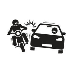 The silhouette illustration of a motorcycle crashing into a car icon is a visual symbol designed to represent a traffic incident between a motorcycle and a car. This icon is commonly used in the conte © Fajriarianto