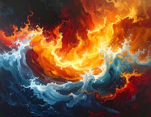 Vibrant swirling flames and waves in shades of orange, blue, and red