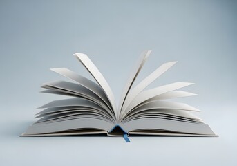 Fototapeta premium Open book with blank pages on blue background