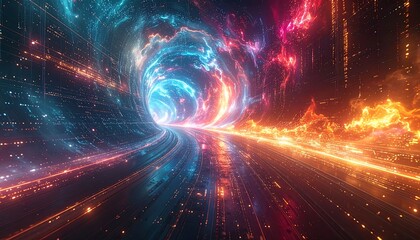 Vibrant swirling tunnel of light and color