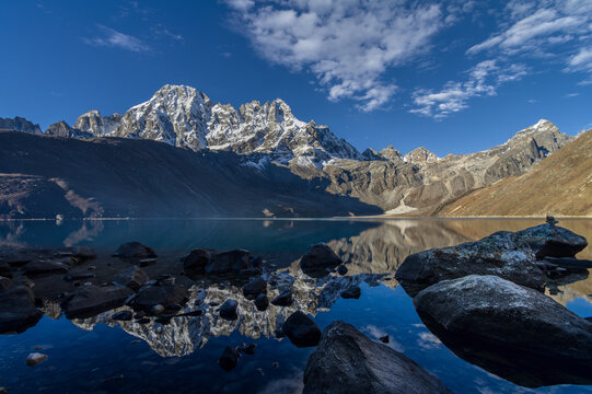 Machermo Range Reflected in Dudh Pokhari HDR Nepal