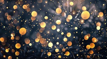 Festive Happy New Year background featuring glittering golden typography with sparkling lights and bokeh effects on a dark blue backdrop