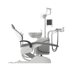 Modern dental chair unit with integrated equipment and adjustable features for patient comfort