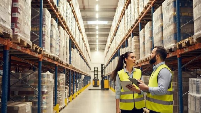 documenting warehouse inspection and inventory check in clean organized aisles