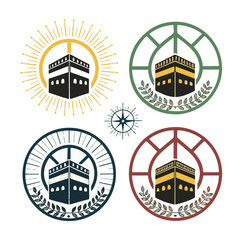 Obraz premium Four Islamic Kaaba emblems with compass and laurel branches mecca