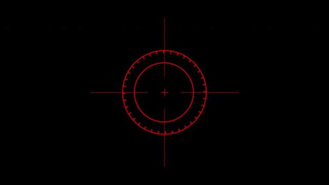 HUD weapon interface target for precision aiming on black background. Suitable for shooting range flyers, militarythemed presentations, and sports advertisements.