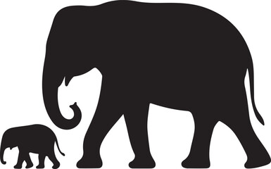 Elephant Family Silhouette – Elephant Mother and Calf Vector Black on White © FATEMA BEGUM