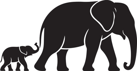Elephant Family Silhouette – Elephant Mother and Calf Vector Black on White © FATEMA BEGUM