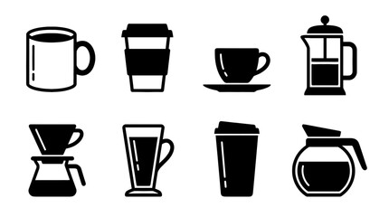 Fototapeta premium coffee cup , black vector icon set collection , white background , SVG and PNG