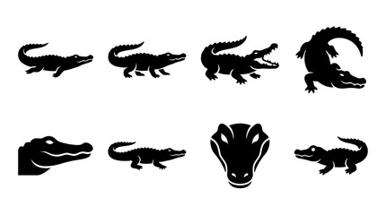 Fototapeta premium crocodile , black vector icon set collection , white background , SVG and PNG