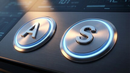 Close-up of two illuminated elevator buttons labeled A and S on a metallic surface representing choice and direction in modern technology