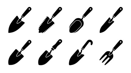 garden trowel , black vector icon set collection , white background , SVG and PNG