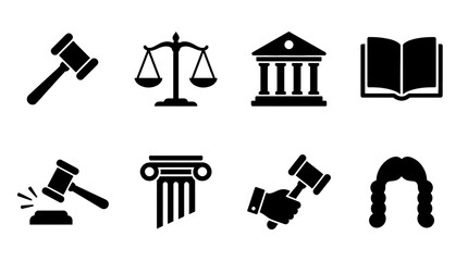 Fototapeta premium gavel justice , black vector icon set collection , white background , SVG and PNG