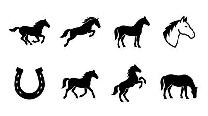 Fototapeta premium horse , black vector icon set collection , white background , SVG and PNG