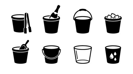 ice bucket , black vector icon set collection , white background , SVG and PNG
