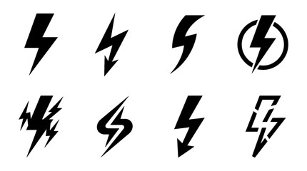 Fototapeta premium lightning bolt , black vector icon set collection , white background , SVG and PNG